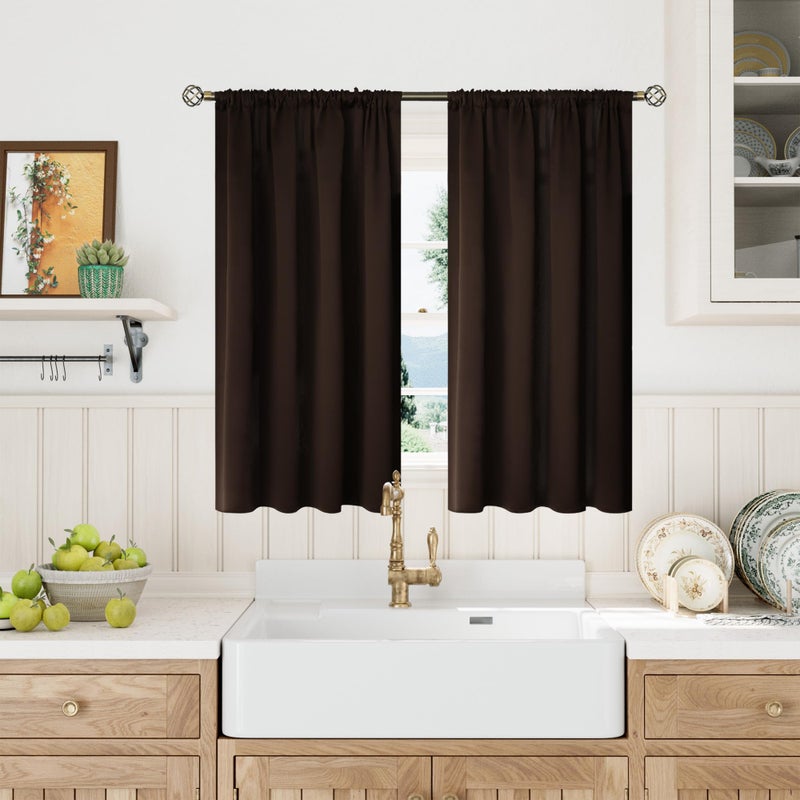 BGment Brown Blackout Curtains 45 Inch Long for Bedroom Kitchen Window - Short Length Chocolate Thermal Insulated Darkening Drapes with Rod Pocket for Bathroom, 42 x 45 Inch, 2 Panels - Image 4